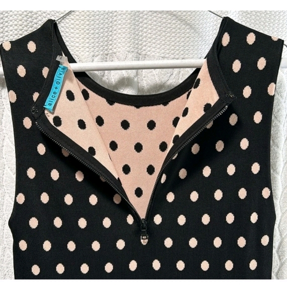 Alice + Olivia Marta sleeveless polka dot bodycon knit mini dress Size Large - Picture 7 of 11